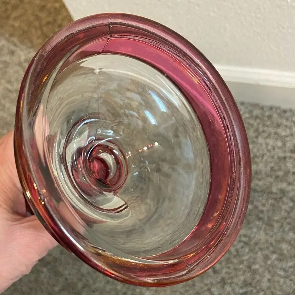 VTG,Pink Twisted Stem Tiffin Glass Candle Holder